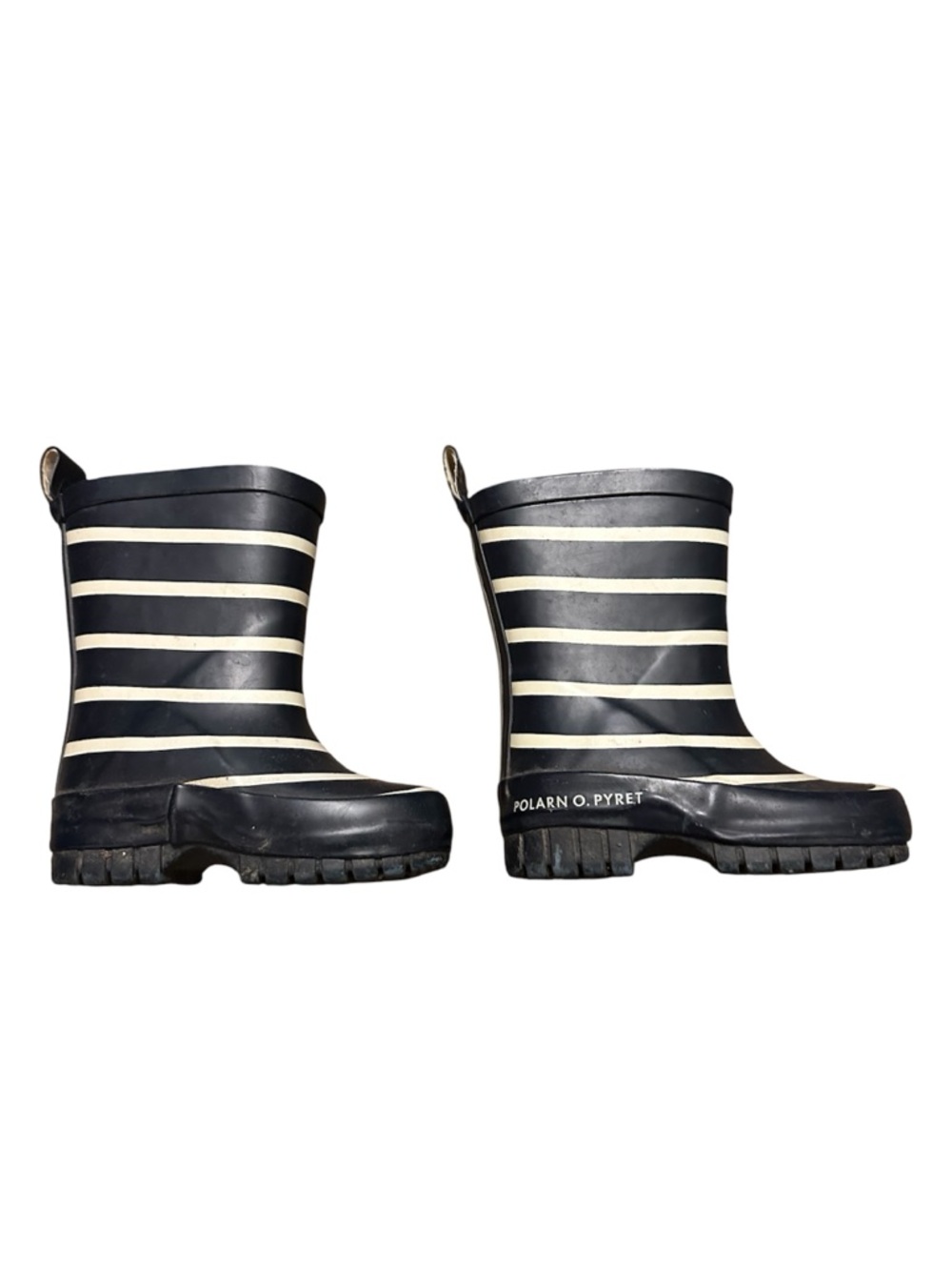 Polarn O. Pyret Navy and Cream Striped Kids Rain Boots Sz 20